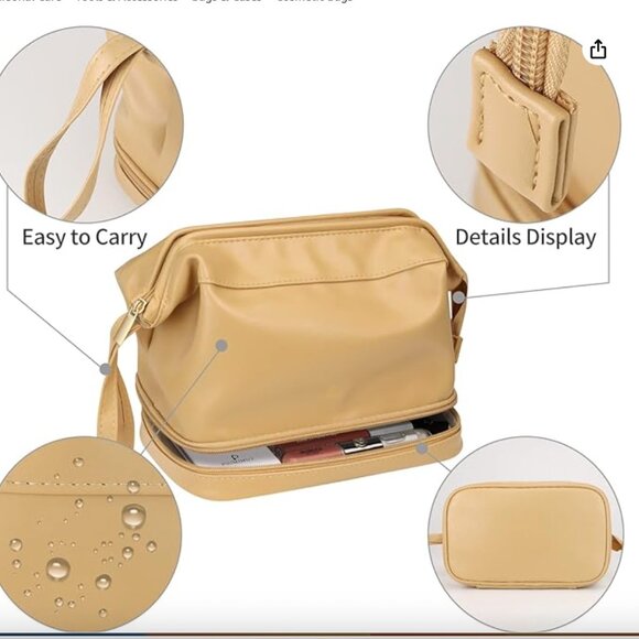 Pocmimut Leather Cosmetic Bag For Women 2-In-1 Portable Drawstring YELLOW - Picture 5 of 8